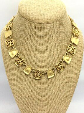 VINTAGE GOLD TONE Necklace Etruscan Revival Filigree Collar Brushed 16"